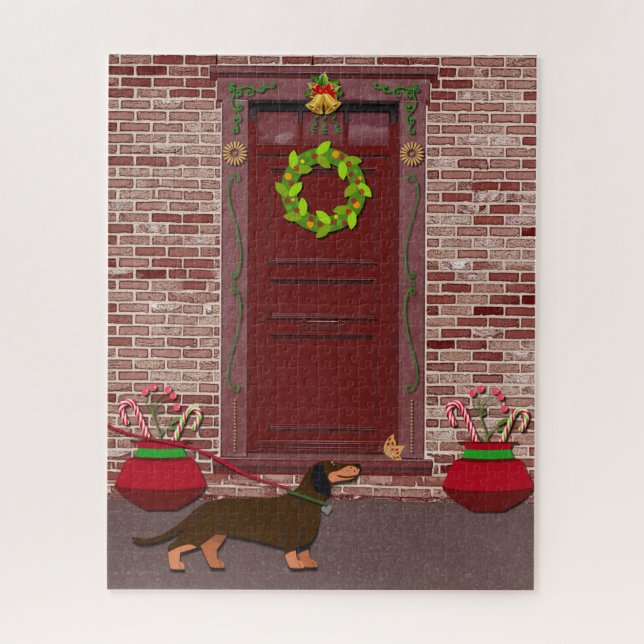 Dachshund Dog Christmas Door Art Holiday  Jigsaw Puzzle (Vertical)