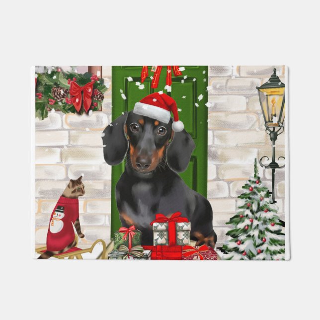 Dachshund Dog Christmas   Doormat (Front)