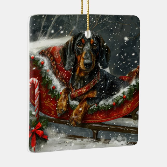 Dachshund Dog Christmas Festive  Ceramic Ornament (Right)