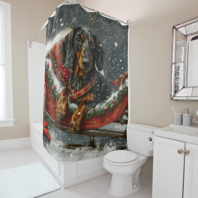 Dachshund Dog Christmas Festive  Shower Curtain (In Situ)