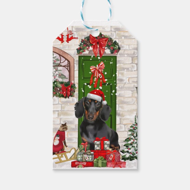 Dachshund Dog Christmas Gift Tags (Front)