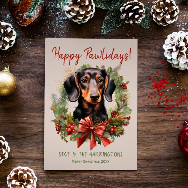 Dachshund Dog Christmas Happy Pawlidays Howlidays Holiday Card (Creator Uploaded)