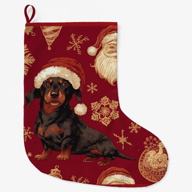 Dachshund dog christmas large christmas stocking (Front)