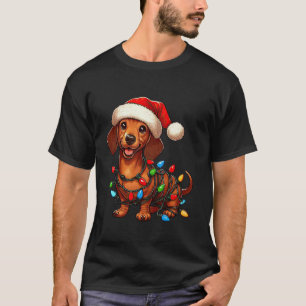Dachshund Dog Christmas Lights Santa Hat Boys Girl T-Shirt