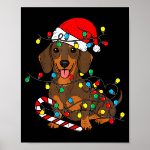Dachshund Dog Christmas Lights Santa Xmas Pet Dog  Poster