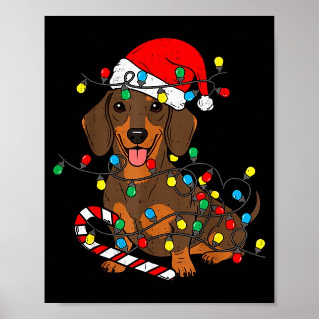 Dachshund Dog Christmas Lights Santa Xmas Pet Dog  Poster (Front)