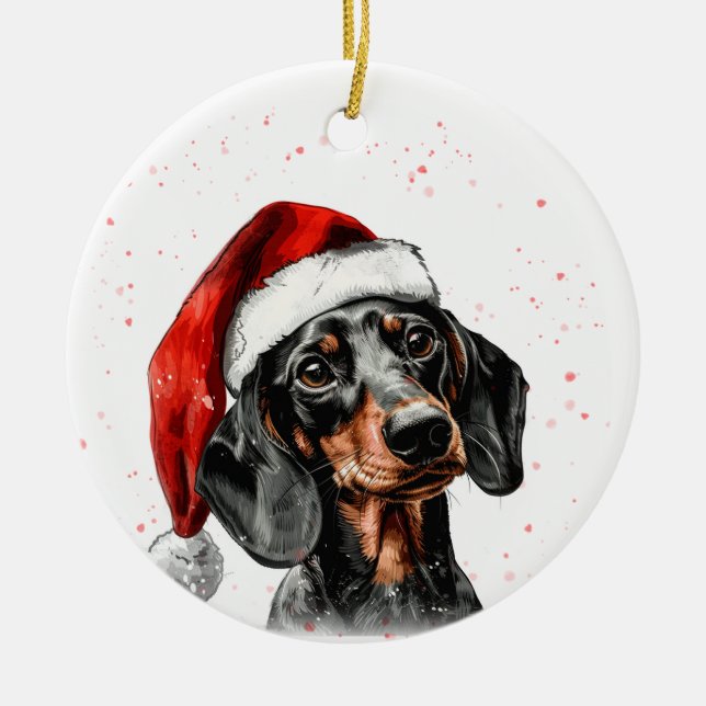 Dachshund Dog Christmas Personalized Ceramic Ornament (Front)