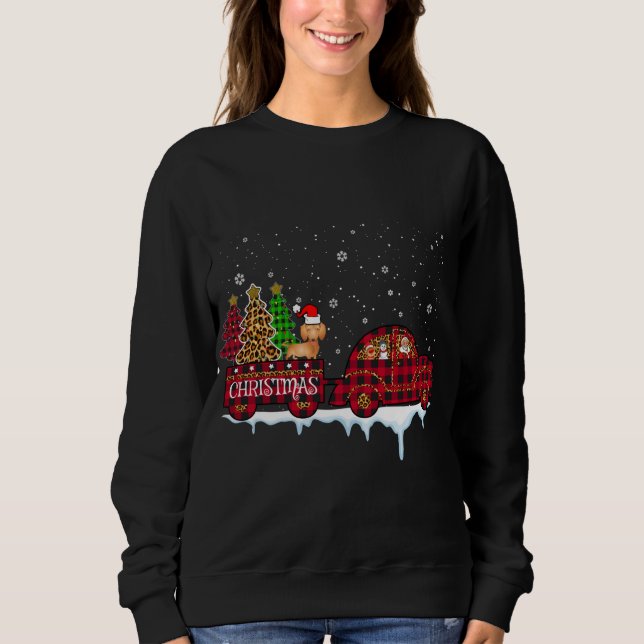 Dachshund Dog Christmas Red Plaid Truck Santa Xmas Sweatshirt (Front)