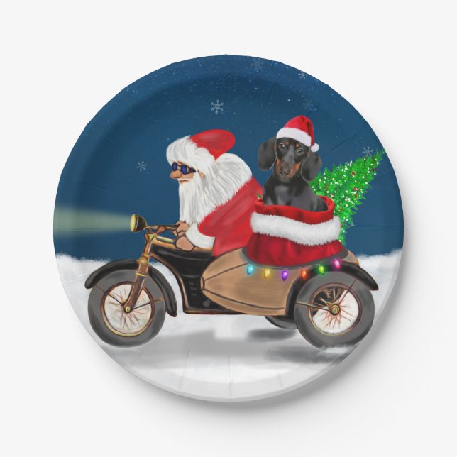 Dachshund Dog Christmas Santa Claus  Paper Plate (Front)