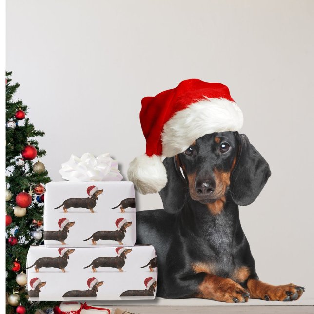 Dachshund Dog Christmas Santa Hat Wrapping Paper (Creator Uploaded)