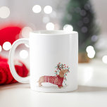 Dachshund Dog Christmas Sweater & Lights Coffee Mug<br><div class="desc">Celebrate the magical and festive holiday season with our custom holiday mugs. Our festive holiday design features our hand drawn dachshund dog wearing a festive red cosy knitted sweater. The dachshund dog is wearing antlers with a string of Christmas lights wrapped around the dog and in the dog's month. All...</div>