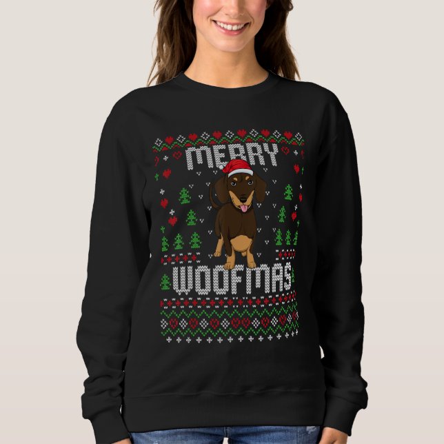 Dachshund Dog Christmas Sweater Ugly Xmas Merry Wo (Front)