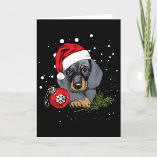 Dachshund Dog Christmas Tree Light Santa Xmas Gift Card