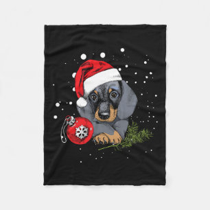 Dachshund Dog Christmas Tree Light Santa Xmas Gift Fleece Blanket