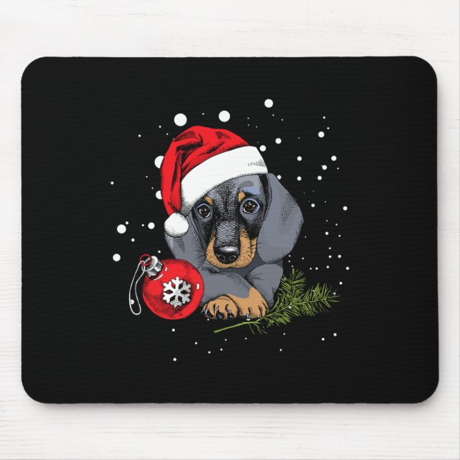 Dachshund Dog Christmas Tree Light Santa Xmas Gift Mouse Pad (Front)