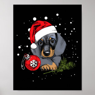 Dachshund Dog Christmas Tree Light Santa Xmas Gift Poster