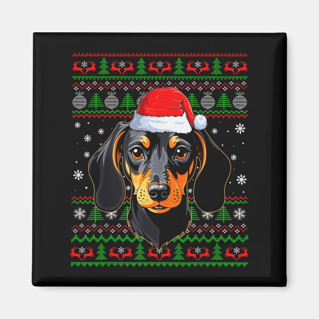 Dachshund Dog Christmas Ugly Sweater Santa Adults  Magnet (Front)