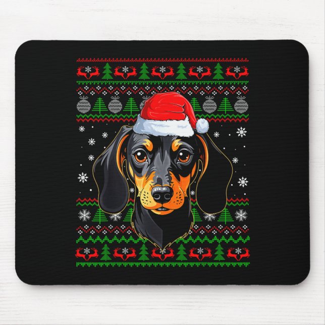 Dachshund Dog Christmas Ugly Sweater Santa Adults  Mouse Pad (Front)