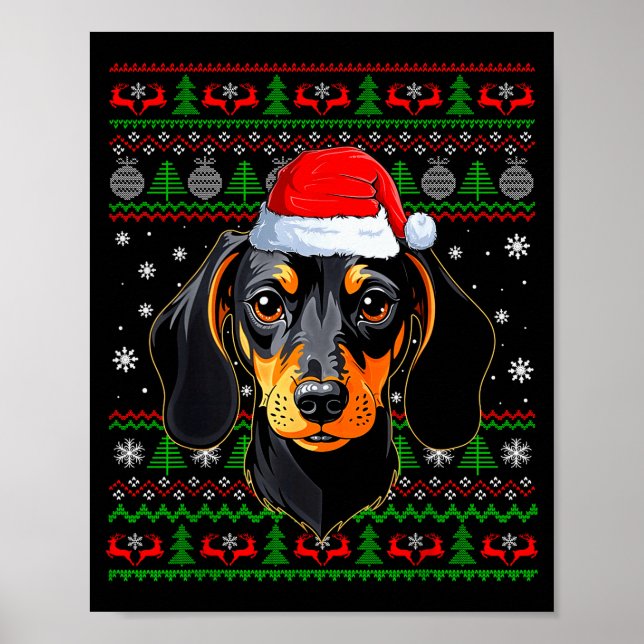 Dachshund Dog Christmas Ugly Sweater Santa Adults  Poster (Front)