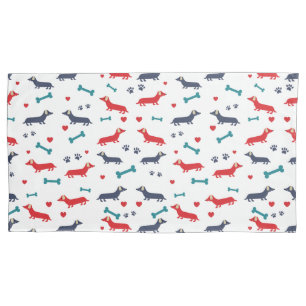 Dachshund Dog Colorful Doxies and Paws Pillowcase