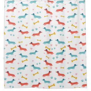 Dachshund Dog Colourful Doxies and Bones Shower Curtain