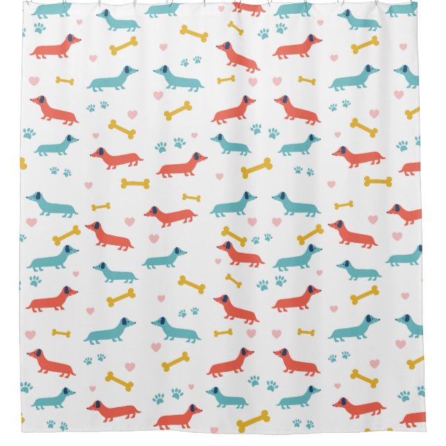 Dachshund Dog Colourful Doxies and Bones Shower Curtain (Front)