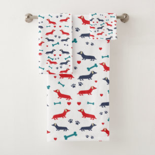 Dachshund Dog Colourful Doxies and Paws Bath Towel Set