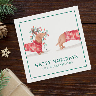 Dachshund Dog Cosy Red Knitted Christmas Sweater Napkin