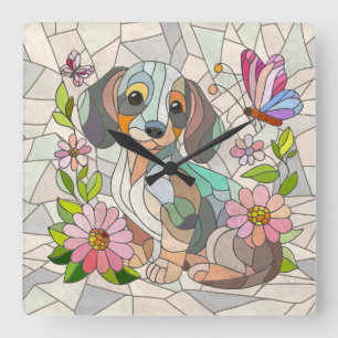 Dachshund dog - Doxie -colourful mosaic Square Wall Clock