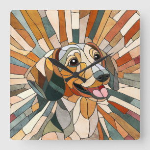 Dachshund dog - Doxie -colourful mosaic Square Wall Clock