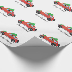 Dachshund Dog Driving Car - Christmas Tree on Top Wrapping Paper