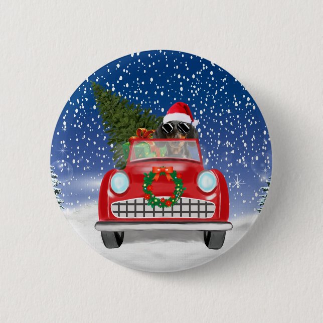 Dachshund Dog Driving Car In Snow Christmas  6 Cm Round Badge (Front)