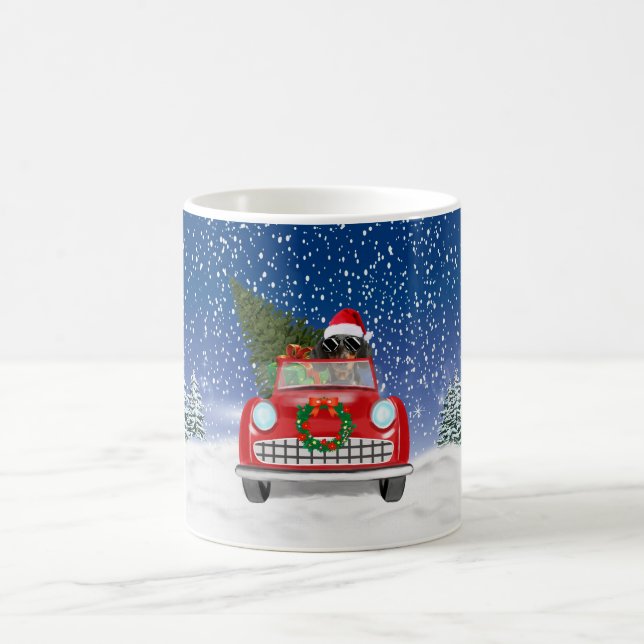 Dachshund Dog Driving Car In Snow Christmas Coffee Mug (Center)