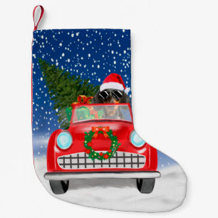 Dachshund Dog Driving Car In Snow Christmas  Small Christmas Stocking