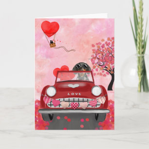 Dachshund Dog Driving Car with Hearts Valentine's  Card