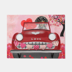 Dachshund Dog Driving Car with Hearts Valentine's  Doormat