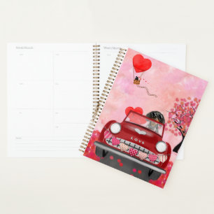 Dachshund Dog Driving Car with Hearts Valentine's Planner