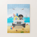 dachshund Dog Driving on Beach  Jigsaw Puzzle<br><div class="desc">A dachshund dog driving vehicle on beach is a perfect gift idea for someone who love this dog breed.</div>