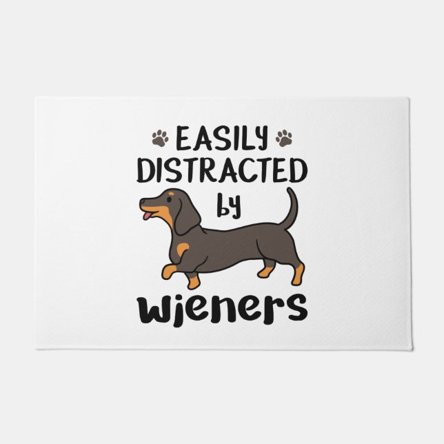 Dachshund Dog Easily Distracted by Wieners Doormat (Front)