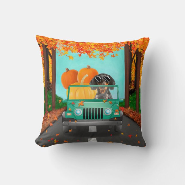 Dachshund Dog Fall Pumpkin Cushion (Front)
