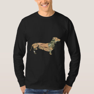 Dachshund Dog Floral Tropical Pattern Silhouette T-Shirt