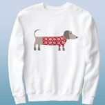 Dachshund Dog Fun Christmas Sweater<br><div class="desc">Cute and adorable Dachshund Sausage or Wiener dog in a festive red and white knitted sweater.  Original art by Nic Squirrell.</div>