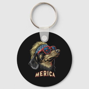 Dachshund Dog - Funny 4th of July American Flag Key Ring