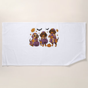 Dachshund Dog Ghost Halloween Beach Towel
