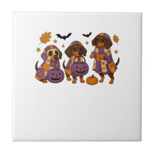 Dachshund Dog Ghost Halloween Ceramic Tile