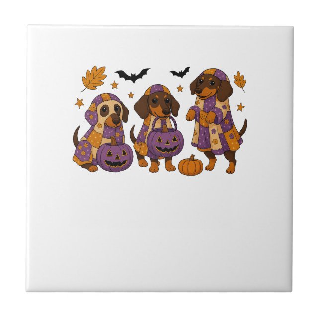 Dachshund Dog Ghost Halloween Ceramic Tile (Front)