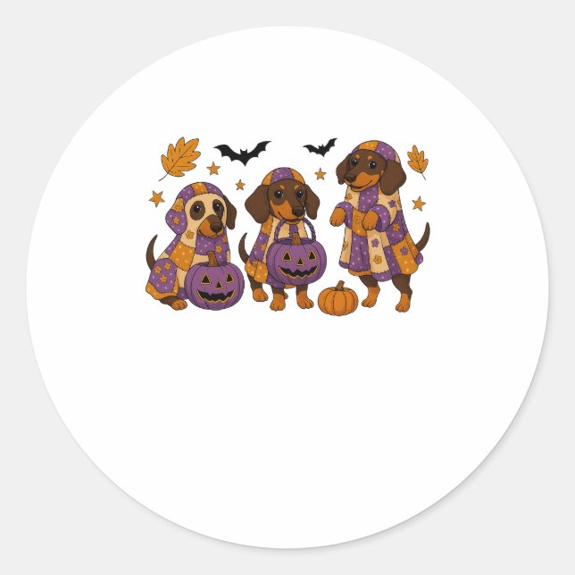 Dachshund Dog Ghost Halloween Classic Round Sticker (Front)