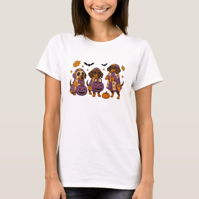Dachshund Dog Ghost Halloween T-Shirt (Front)
