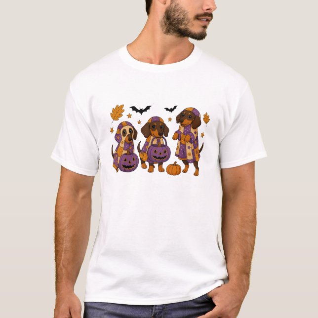 Dachshund Dog Ghost Halloween T-Shirt (Front)