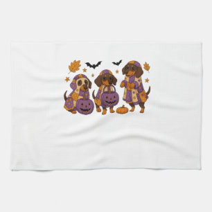 Dachshund Dog Ghost Halloween Tea Towel